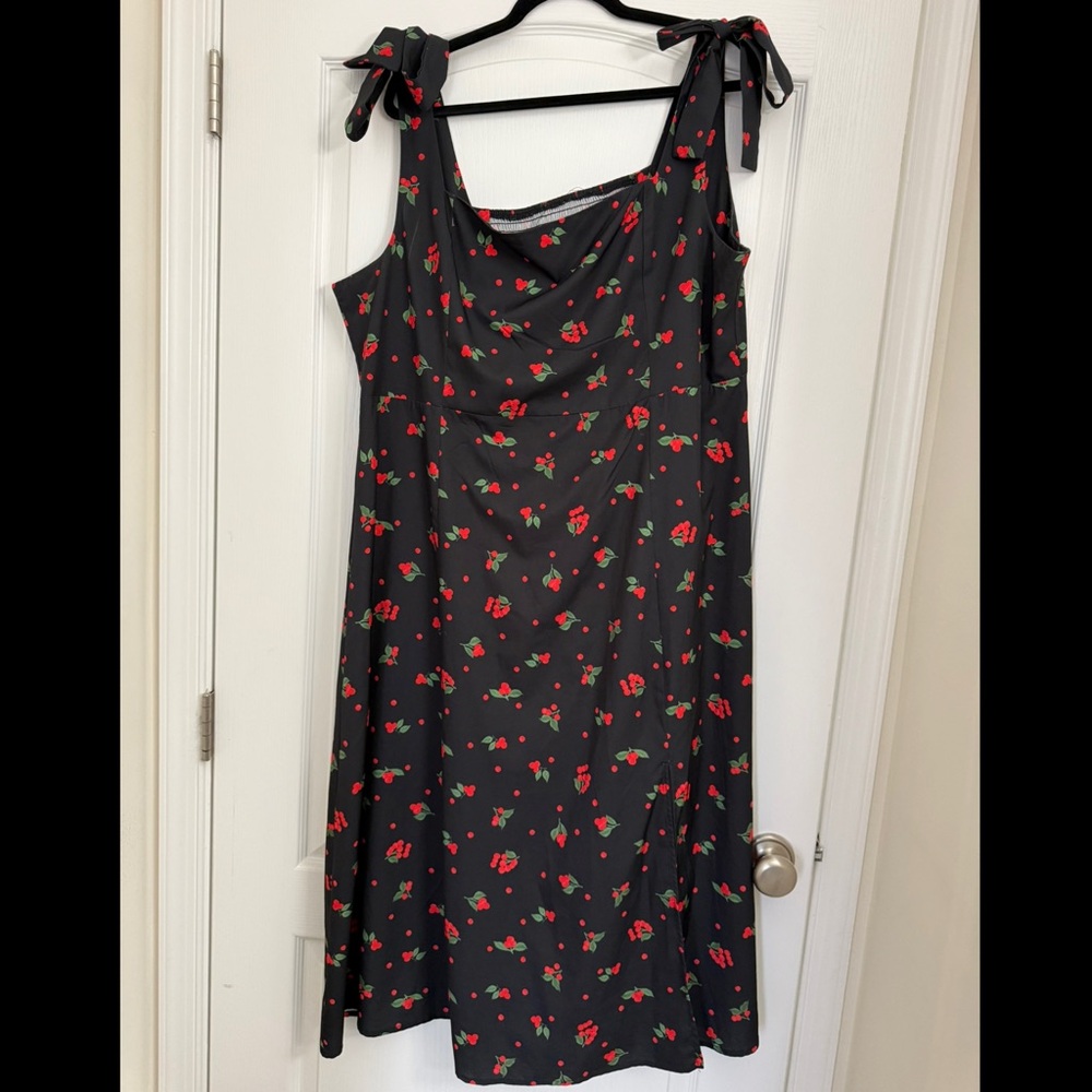 CHERRY PATTERN SLIT MAXI DRESS CURVE & PLUS